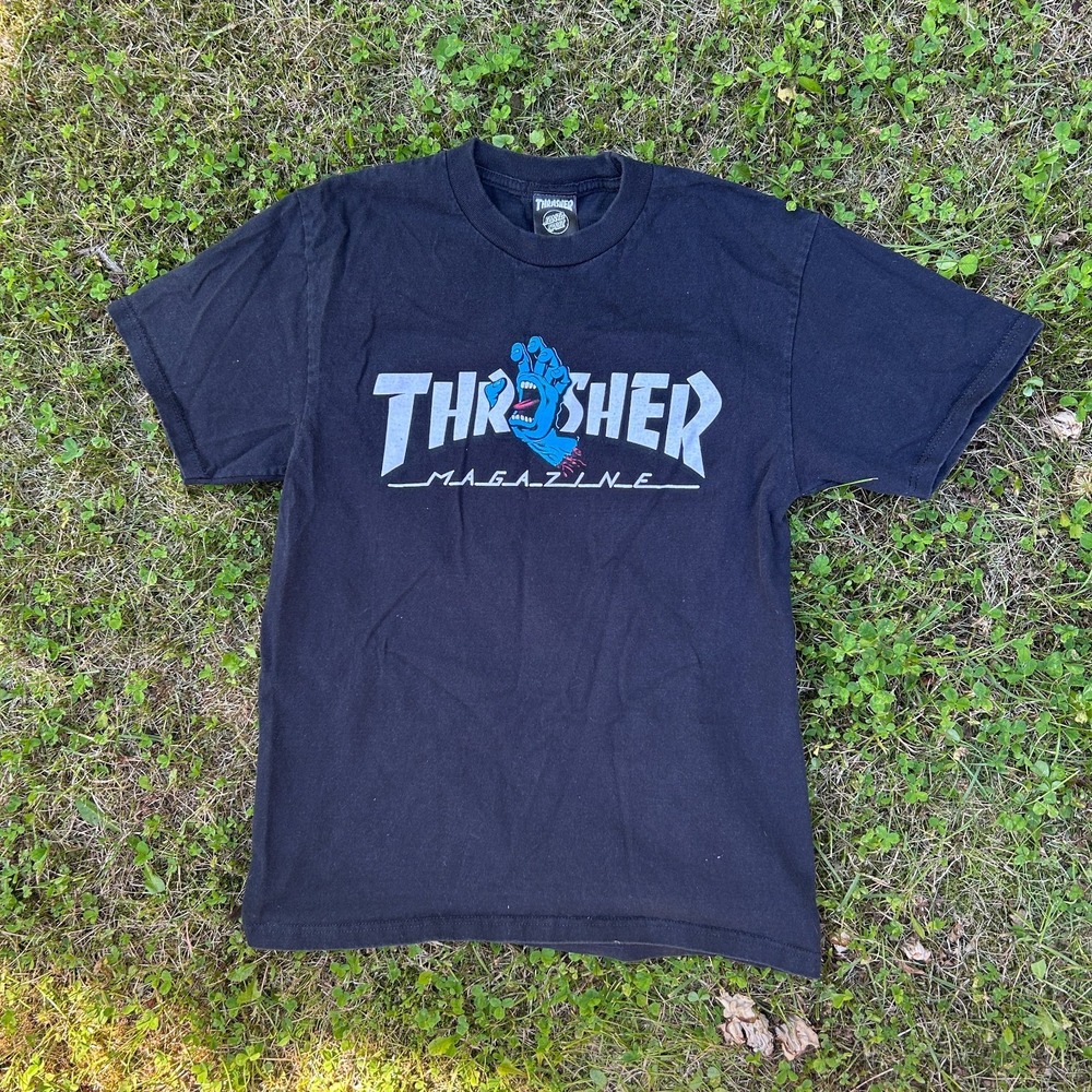 Thrasher Santa Cruz Skater Flame Scream Black Skateboard T Shirt Small Tee Hand - Picture 1 of 5